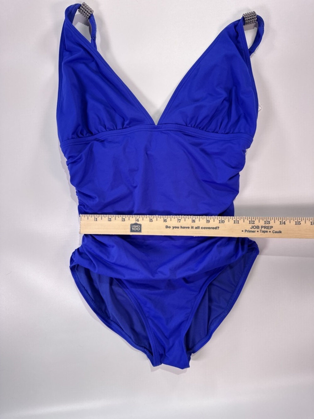 Carmen Marc Valvo One Piece Swimsuit Ruched Tummy Control Blue 12 - Picture 10 of 11